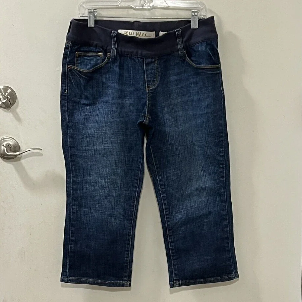 Old Navy Womens Maternity Blue Denim Capri Pants Stretch Low Rise Size Medium - Picture 2 of 11